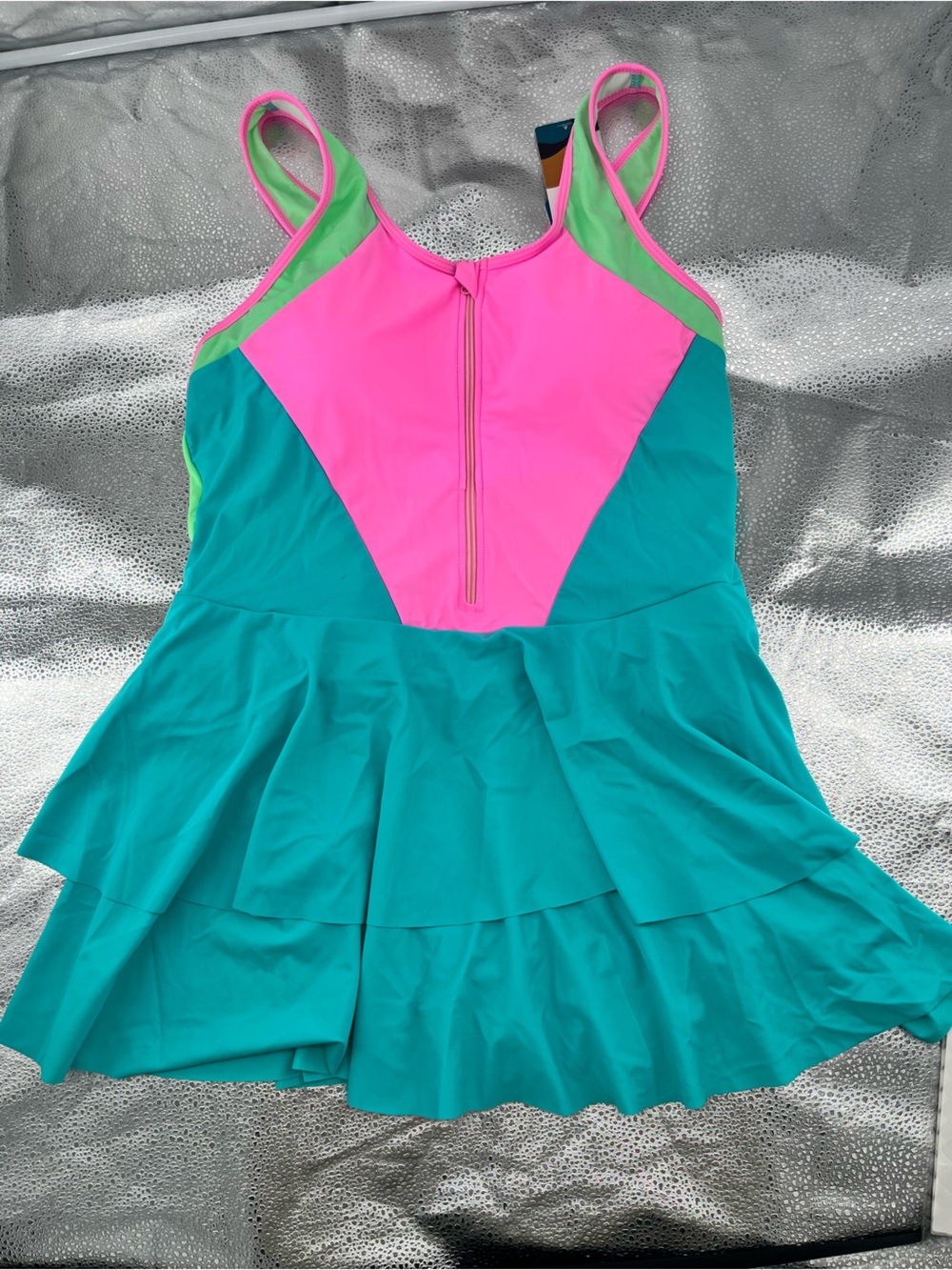 Colorblock Zip-Front Ruffled Swim Dress Pastel Tummy Control Resort Size 3XL